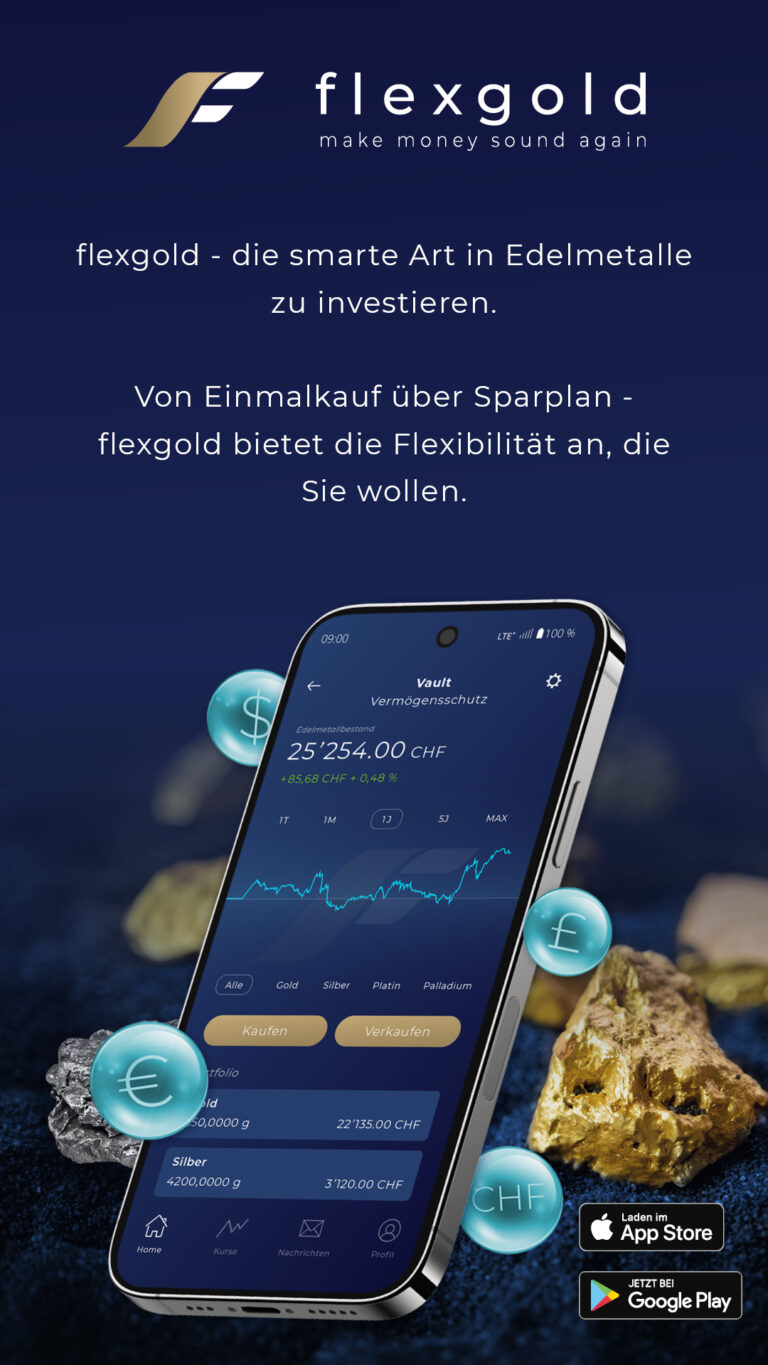 flexgold-App auf dem Display mit Kursverlauf, Euro- und Pfundsymbol – Dresden